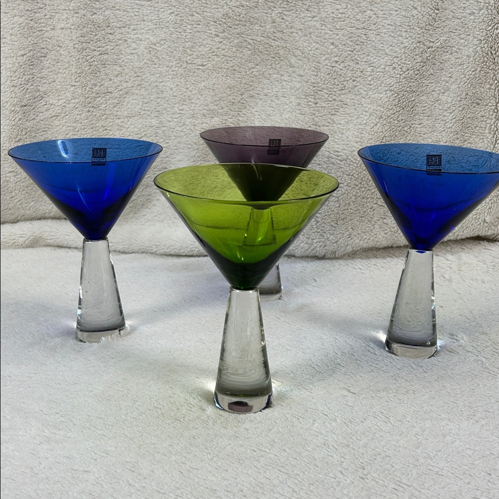 4 Retro Heavy Glass Pedestal Coloured Martini